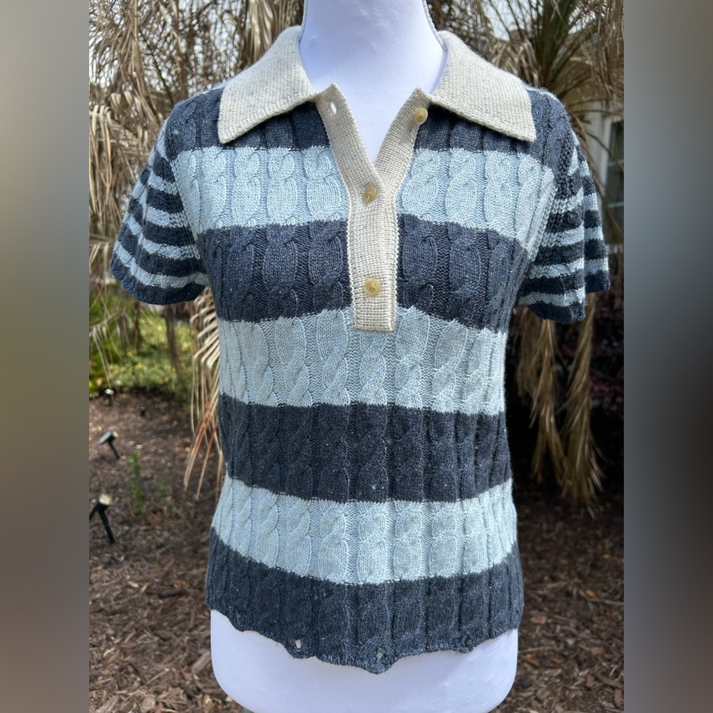 NWT🌷Anthropology Pilcro Cotton-Wool Blend Cable Knit Polo Sweater